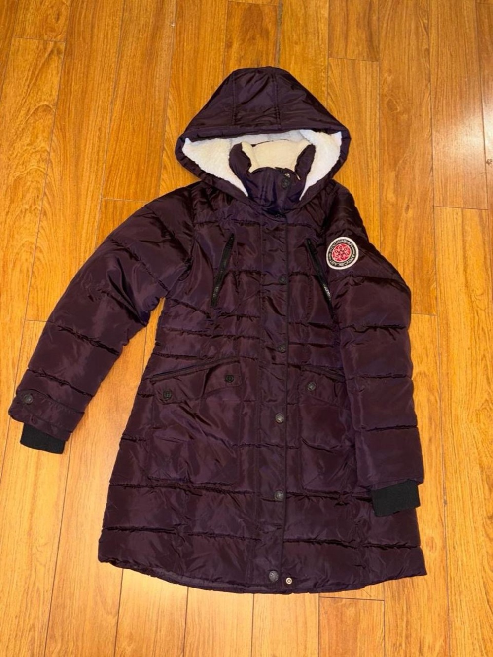 Y2K Rocawear purple puffer jacket with fleece lining and sequins logo